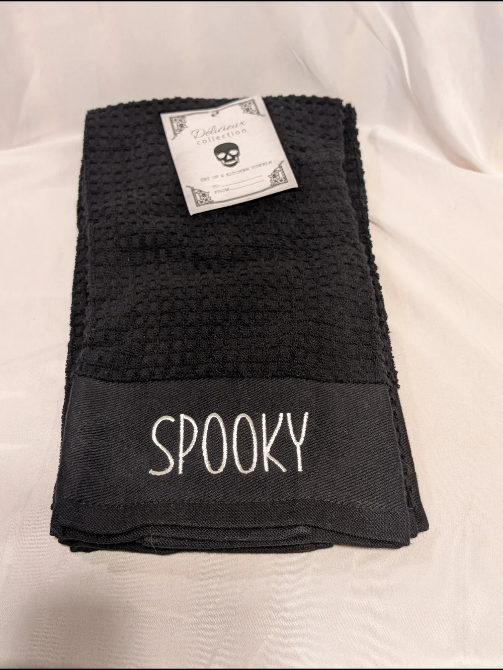 Black 'Spooky' Embroidered Kitchen Towel